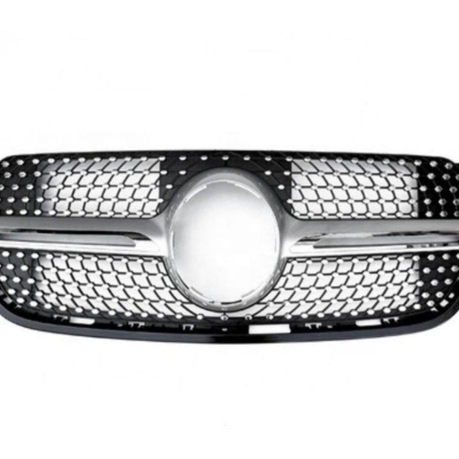 Grilă Diamond aftermarket pentru Mercedes X-Class W470, vedere frontală, design crom-negru cu inserții tip diamant, material ABS rezistent.