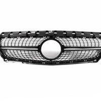 Grilă Diamond neagră compatibilă cu Mercedes-Benz CLA W117 (2016–2018), prezentată din față, model cu design tip diamant, finisaj premium.