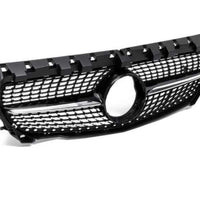 Grilă Diamond neagră compatibilă cu Mercedes-Benz CLA W117 (2016–2018), prezentată din față, model cu design tip diamant, finisaj premium.