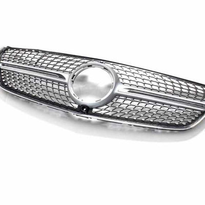 Grilă Diamond cromată pentru Mercedes Vito W447 (2015–2019), unghi lateral, design tip diamant cu finisaj lucios, material ABS rezistent.