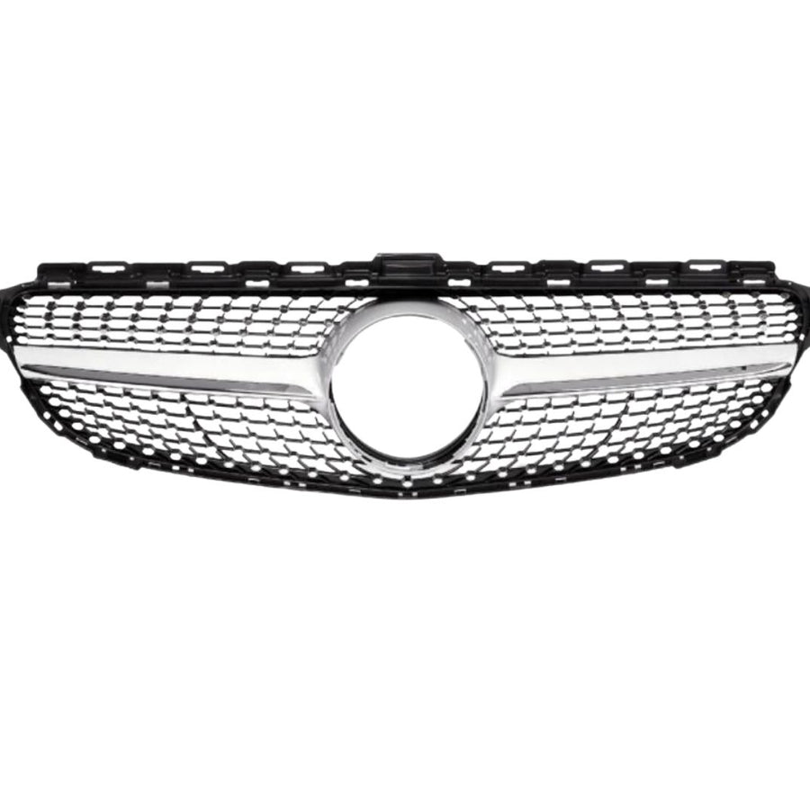 Grilă frontală Diamond gri crom compatibilă Mercedes C-Class W205 2014–2018, design premium din ABS cu finisaje elegante.