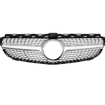 Grilă frontală Diamond gri crom compatibilă Mercedes C-Class W205 2014–2018, design premium din ABS cu finisaje elegante.