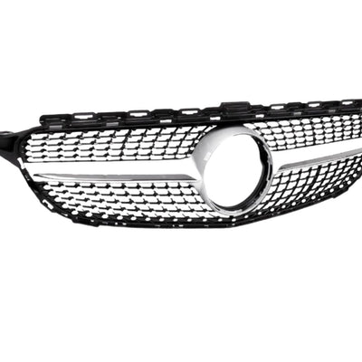 Grilă Diamond gri cu detalii cromate pentru Mercedes C-Class W205 2014–2018, fotografie laterală cu detalii de design și material ABS.