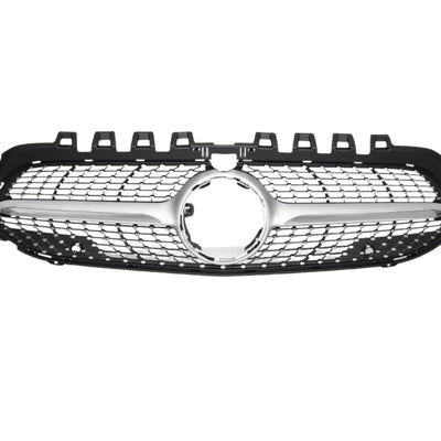 Grilă auto Diamond gri compatibilă cu Mercedes A-Class W177 2019+, design elegant din ABS, prezentare frontală a componentului.