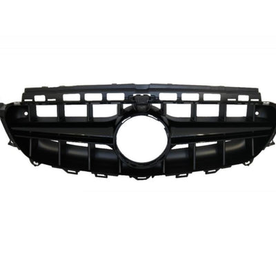 Grilă E63 Look neagră compatibilă cu Mercedes E-Class W213 2016-2019, imagine detaliată din unghi lateral stânga.