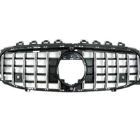 Grilă GTR cromată pentru Mercedes CLA W118 (2019+), prezentată frontal, design cu lamele verticale cromate, piesă aftermarket ABS durabil.