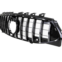 Grilă GTR cromată pentru Mercedes CLA W118 (2019+), prezentată frontal, design cu lamele verticale cromate, piesă aftermarket ABS durabil.