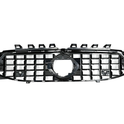 Grilă GTR cromată pentru Mercedes CLA W118 (2019+), vedere din spate, material ABS rezistent, design sportiv aftermarket cu lamele verticale.