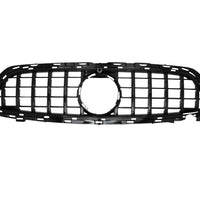 Grilă auto GTR Full Black compatibilă cu Mercedes E-Class W213 (2020+), fabricată din plastic ABS, design sportiv complet negru, fotografie frontală pe fundal alb.