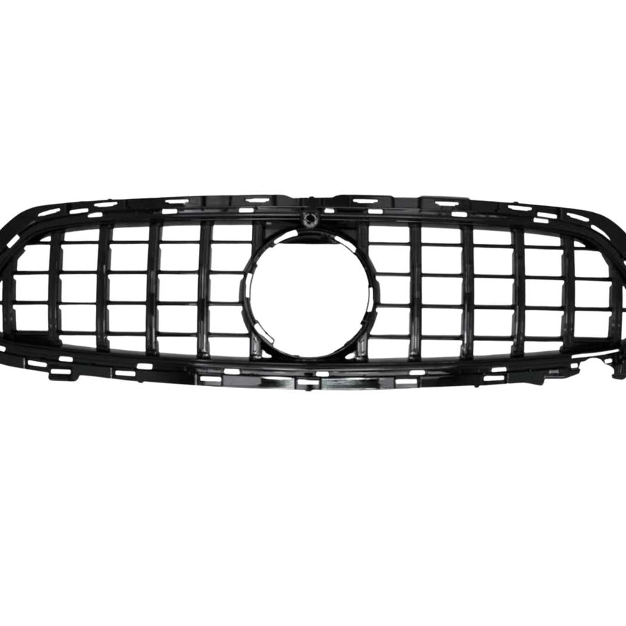 Grilă auto GTR Full Black compatibilă cu Mercedes E-Class W213 (2020+), fabricată din plastic ABS, design sportiv complet negru, fotografie frontală pe fundal alb.