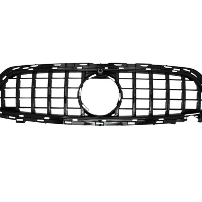 Grilă auto GTR Full Black compatibilă cu Mercedes E-Class W213 (2020+), fabricată din plastic ABS, design sportiv complet negru, fotografie frontală pe fundal alb.