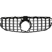 Grilă auto GTR gri/crom compatibilă cu Mercedes C-Class W205 (2019+), imagine frontală detaliată a componentei, design sportiv din ABS.