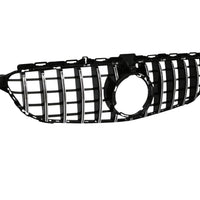 Grilă auto GTR gri/crom compatibilă cu Mercedes C-Class W205 (2019+), imagine frontală detaliată a componentei, design sportiv din ABS.