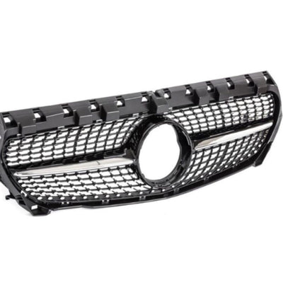 Grilă GTR Look neagră cu bare verticale cromate pentru Mercedes GLC X253 facelift 2019+, fotografie din unghi oblic stânga, material ABS rezistent la impact.