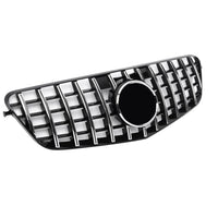 Grilă auto GTR Look gri pentru Mercedes E-Class W212 Sedan și T-Modell 2009–2012, plastic ABS rezistent, vedere frontală pe fundal alb.