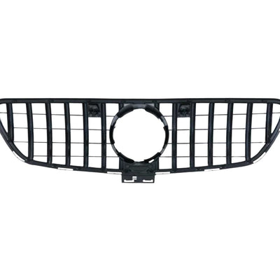 Grilă frontală aftermarket GTR Look Mercedes GLE Coupe C292, gri cromat, vedere frontală pe fundal alb.