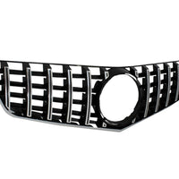 Grilă GTR Look pentru Mercedes E-Class W207 Pre-Facelift (2009–2013), vedere laterală față-stânga, design sportiv AMG cu bare verticale și ramă neagră lucioasă.