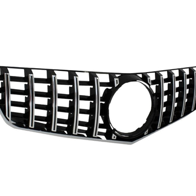 Grilă frontală auto Mercedes E-Class W207 Coupe/Cabrio Pre-Facelift (2009–2013), vedere laterală-dreapta, model GTR Look sportiv cu bare verticale cromate.