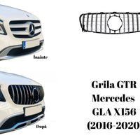 Grilă auto GTR Look negru pentru Mercedes GLA X156 2016–2020, vedere frontală piesă plastic ABS cu bare verticale
