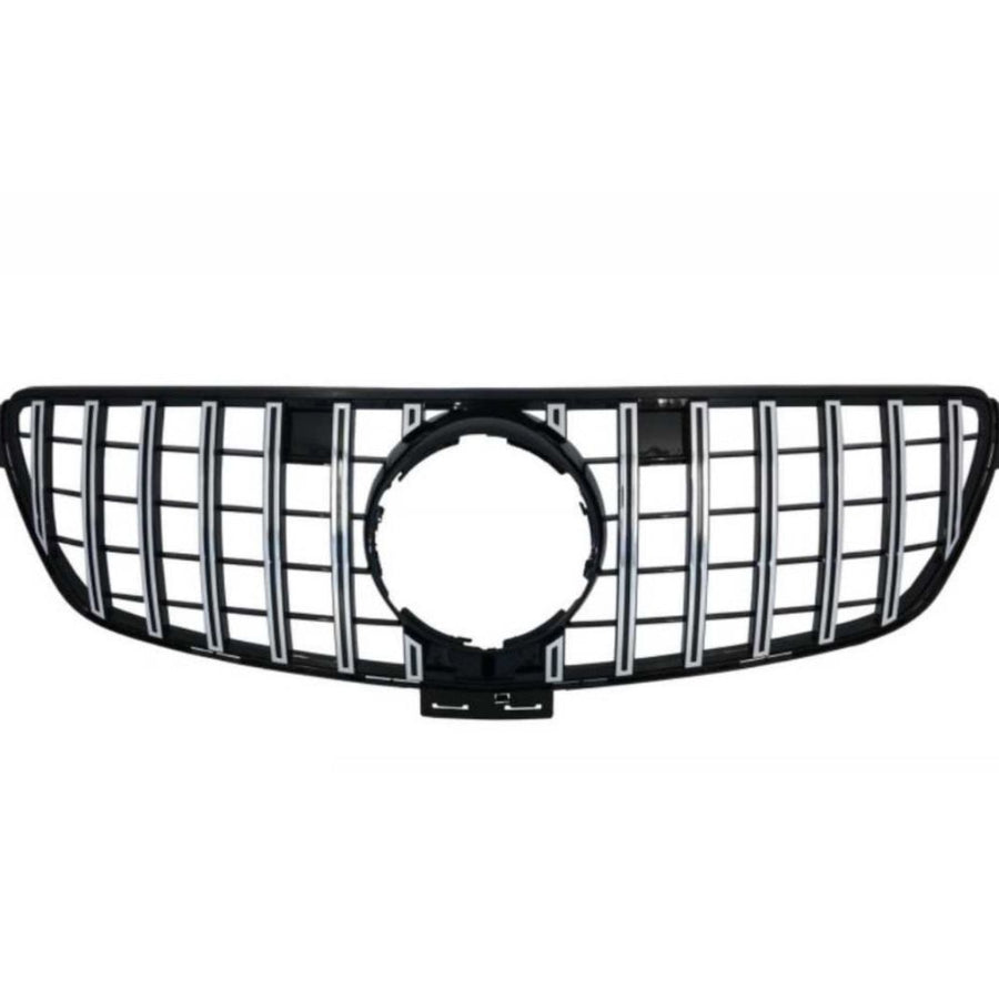 Grilă frontală GTR Look gri cu finisaj cromat pentru Mercedes GLE Coupe C292, vedere frontală, componentă aftermarket din ABS re