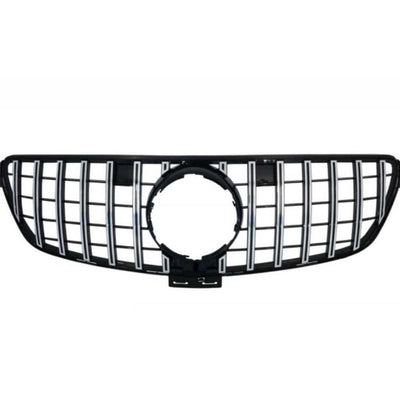 Grilă frontală GTR Look gri cu finisaj cromat pentru Mercedes GLE Coupe C292, vedere frontală, componentă aftermarket din ABS re
