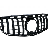 Imagine frontală cu grilă GTR neagră pentru Mercedes E-Class W212 Facelift (2013–2015), fabricată din plastic ABS rezistent, design sportiv și elegant.