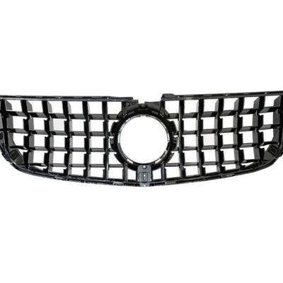 Grilă auto aftermarket GTR compatibilă cu Mercedes Vito W447 (2015-2019), culoare negru lucios, fabricată din ABS rezistent, vedere frontală detaliată.