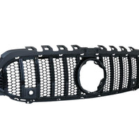 Grilă GTR Mesh Style negru pentru Mercedes A-Class W177 (2019+), vedere frontală, design sportiv tip fagure, material ABS rezistent.
