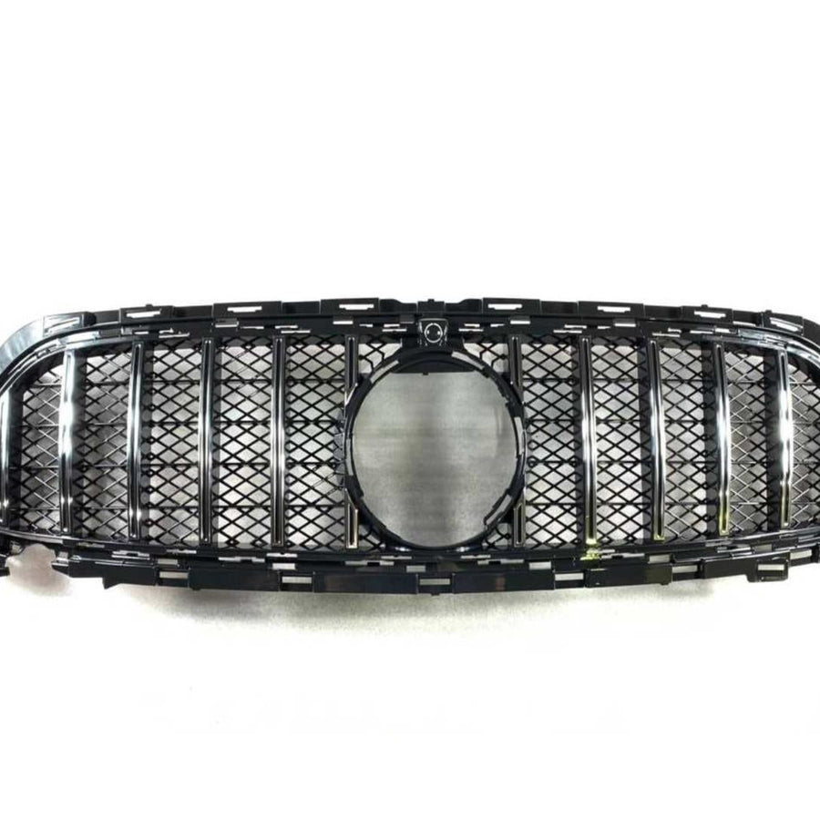 Grilă auto aftermarket GTR Mesh Style argintie pentru Mercedes-Benz E-Class W213 facelift 2020+, design sportiv și elegant, material ABS rezistent.