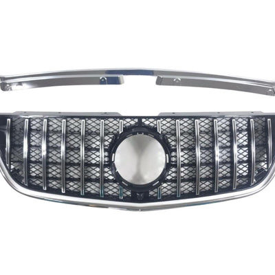 Grilă auto GTR Mesh Style cromată pentru Mercedes Vito W447 2014-2020, vedere frontală completă cu ramă cromată și design sportiv.