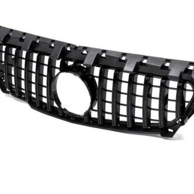 Grilă GTR neagră pentru Mercedes CLA W117 (2013–2015), prezentată din unghi lateral stânga, material ABS de calitate superioară, piesă aftermarket sportivă.