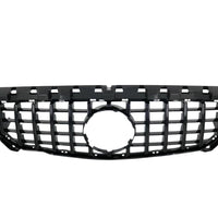 Grilă frontală GTR neagră compatibilă cu Mercedes CLA W117 (2013–2015), fabricată din ABS rezistent, design cu lamele verticale pentru un look agresiv.