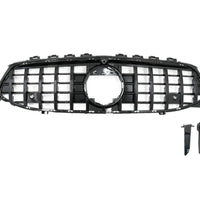 Grilă GTR Mercedes CLA W118 (2019+), fotografie frontală pe fundal alb, design sportiv cu finisaj negru lucios.