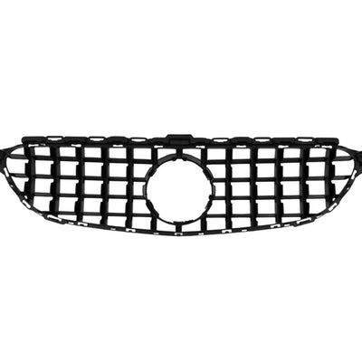 Detaliu grilă GTR negru compatibilă cu Mercedes C-Class W205 (2015-2018), evidențiind finisajul lucios și calitatea materialului ABS.
