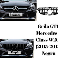 Grilă frontală GTR negru pentru Mercedes C-Class W205 (2015-2018), fabricată din plastic ABS de calitate superioară, stil sportiv și modern.