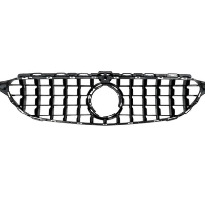 Grilă auto GTR compatibilă Mercedes C-Class W205 (2019+), imagine din spate pentru detalierea prinderilor OEM, finisaj ABS negru.
