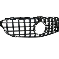 Grilă GTR negru lucios pentru Mercedes C-Class W205 (2019+), fotografie detaliată din unghi lateral, material ABS rezistent, stil sportiv.