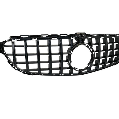 Grilă auto GTR neagră pentru Mercedes C-Class W205 (2019+), fabricată din ABS, prezentată frontal pe fundal alb, componentă aftermarket.