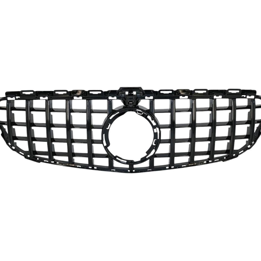 Grilă GTR negru lucios pentru Mercedes C-Class W205 (2019+), fotografie detaliată din unghi lateral, material ABS rezistent, stil sportiv.