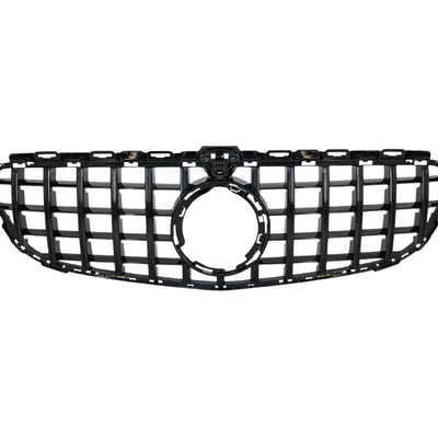 Grilă GTR negru lucios pentru Mercedes C-Class W205 (2019+), fotografie detaliată din unghi lateral, material ABS rezistent, stil sportiv.