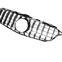 Grilă GTR gri crom pentru Mercedes C-Class W205 (2015–2018), vedere frontală, design sportiv și elegant, material ABS premium.