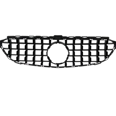 Vedere spate a grilei GTR gri crom pentru Mercedes C-Class W205 (2015–2018), structură ABS rezistentă, pregătită pentru montaj OEM.