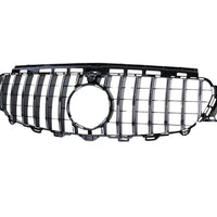 Grilă auto GTR cromată compatibilă cu Mercedes E-Class W213 (2016–2018), imagine frontală, design sportiv aftermarket.