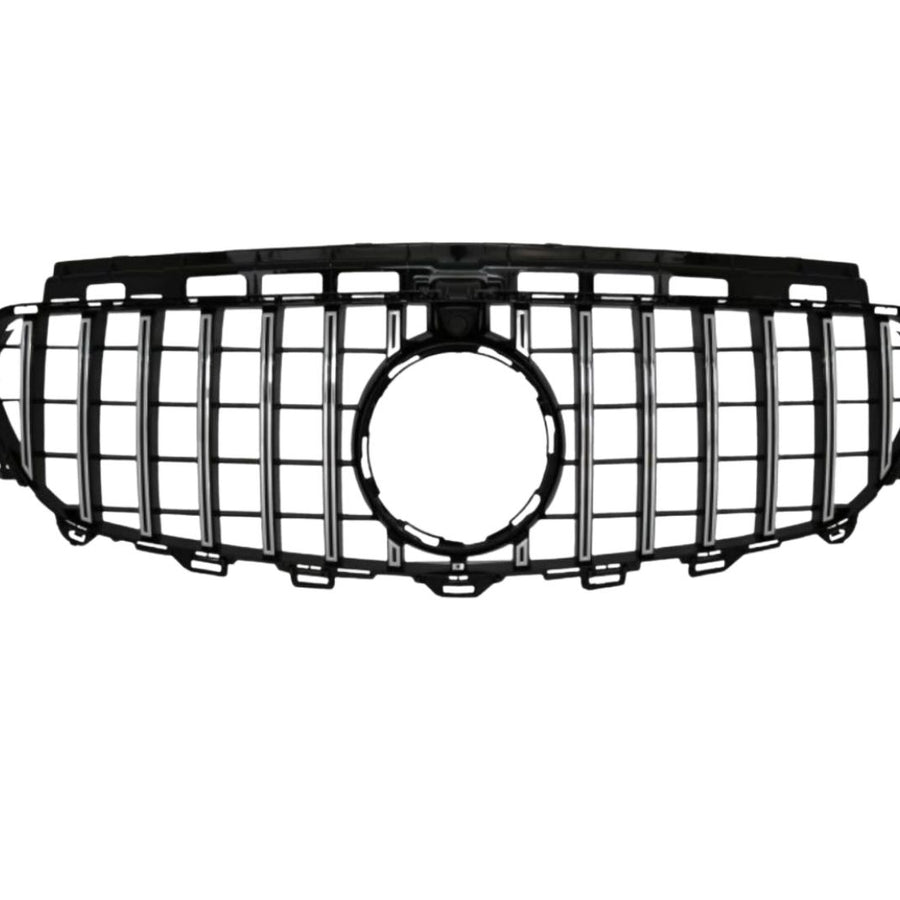 Grilă auto GTR cromată compatibilă cu Mercedes E-Class W213 (2016–2018), imagine frontală, design sportiv aftermarket.