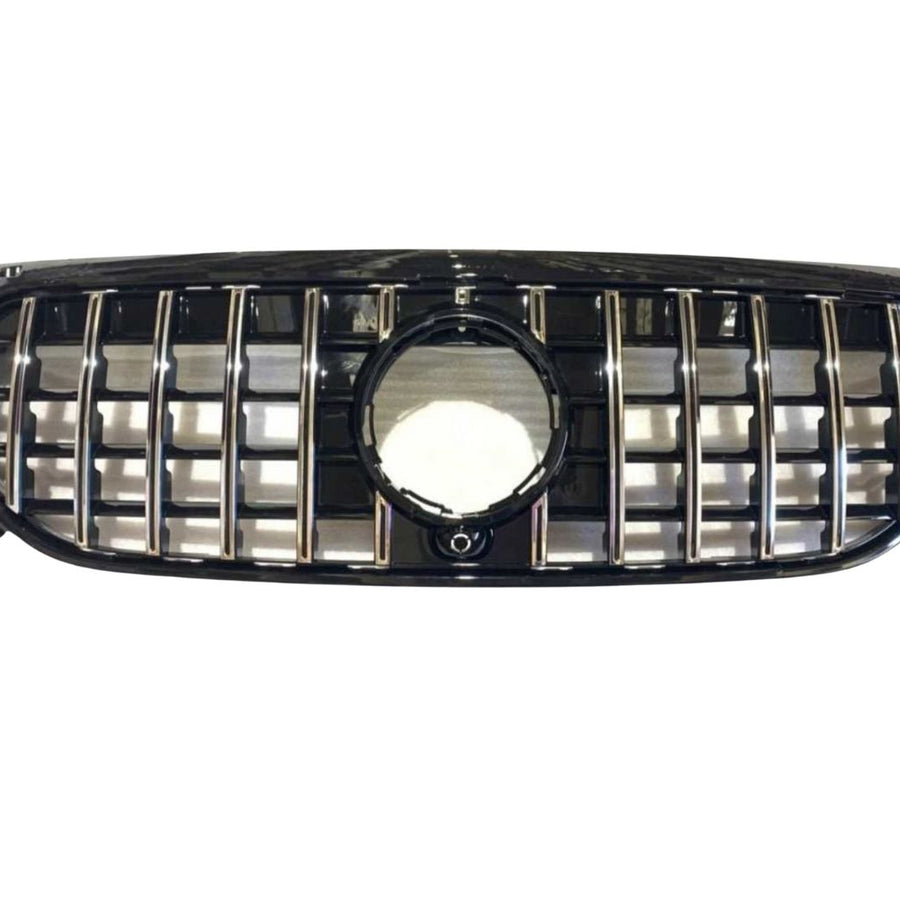 Grilă GTR cromată, compatibilă cu Mercedes GLB X247 (2016+), design tip Progressive, imagine frontală componentă auto aftermarket.