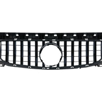 Grilă sport GTR gri pentru Mercedes CLA W117 2016–2018, unghi frontal, design cu bare verticale, finisaj premium ABS.