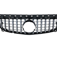 Grilă sport GTR gri pentru Mercedes CLA W117 2016–2018, unghi frontal, design cu bare verticale, finisaj premium ABS.