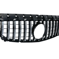 Grilă sport GTR gri pentru Mercedes CLA W117 2016–2018, unghi frontal, design cu bare verticale, finisaj premium ABS.