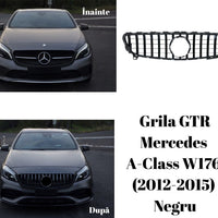 Grilă GTR neagră pentru Mercedes A-Class W176 (2012–2015), vedere frontală completă a componentului auto aftermarket.