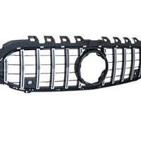 Vedere din spate a grilei GTR compatibile cu Mercedes A-Class W177 (2019+), arătând structura de prindere și designul robust din plastic ABS.